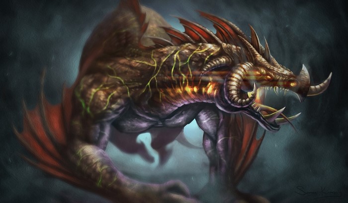A monstrous dragon with glowing veins