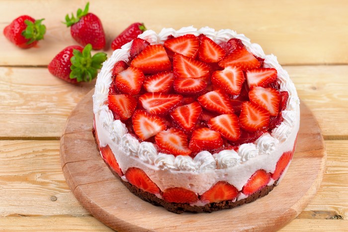 Strawberry Cake with Whipped Cream and Fresh Strawberries