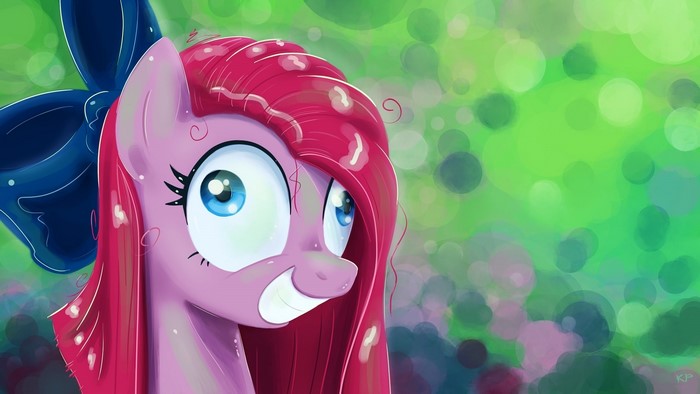 Pinkie Pie from My Little Pony with a blue bow