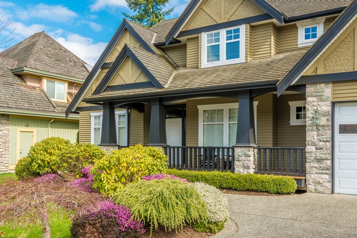 Houses and shrubs