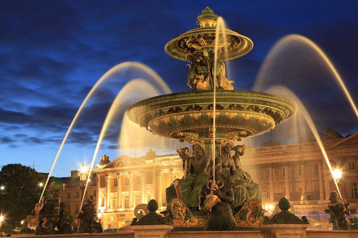 Fountains at Place de la Concorde, Paris at Night