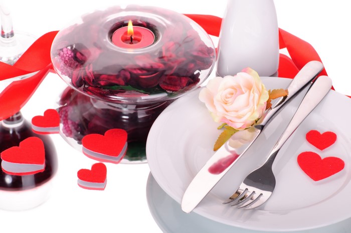 Valentine's Day Table Setting with Candle and Rose