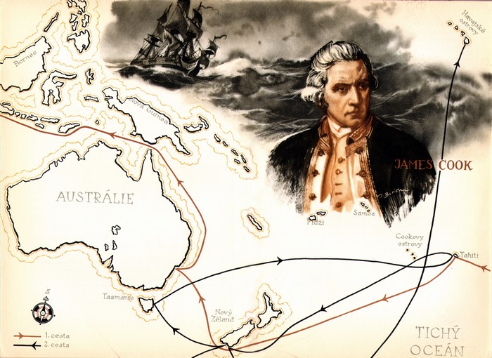 James Cook's Voyages Map by Zdenek Burian