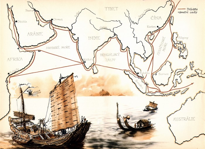Map of ancient maritime trade routes from Africa to China