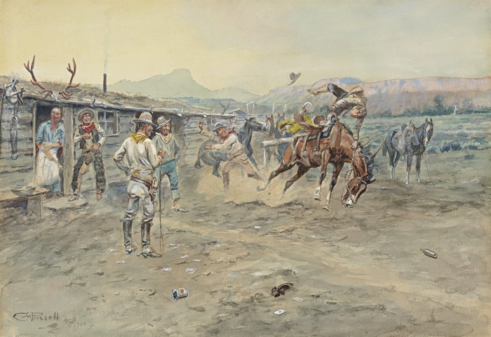 Cowboys and a Tenderfoot in a Western Scene by Charles Marion Russell