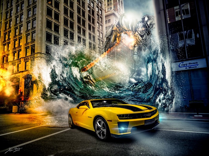 Transformers Battle with Yellow Chevrolet Camaro