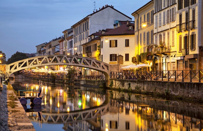 Milan Italy Houses Rivers Bridges Night