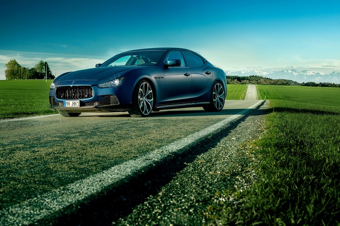 Blue Maserati Ghibli (Novitec Tridente) on a Country Road