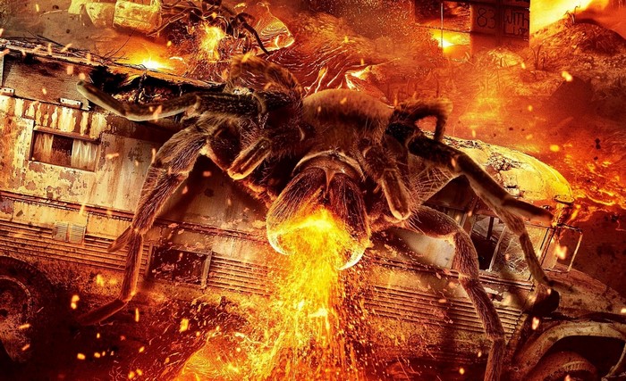 Lavalantula spitting fire on a burning train