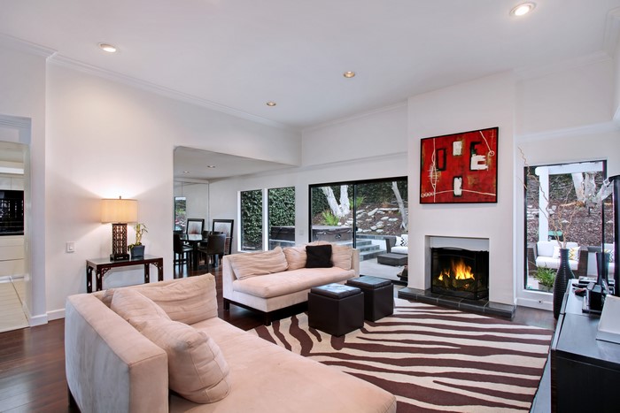 Living room with sofa and fireplace