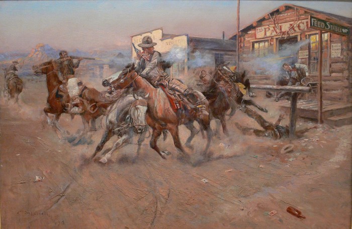 Smoke of a 45 by Charles Marion Russell