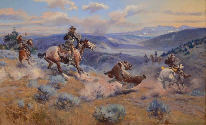 Cowboys Lassoing a Bear by Charles Marion Russell