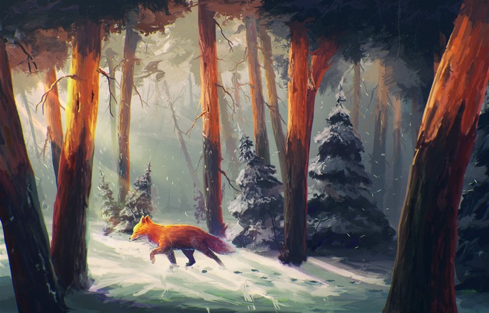 Fantastic world Foxes Forests Winter Snow