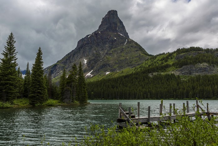 Mountain Peak Overlooking a Lake in Glacier National Park, Montana