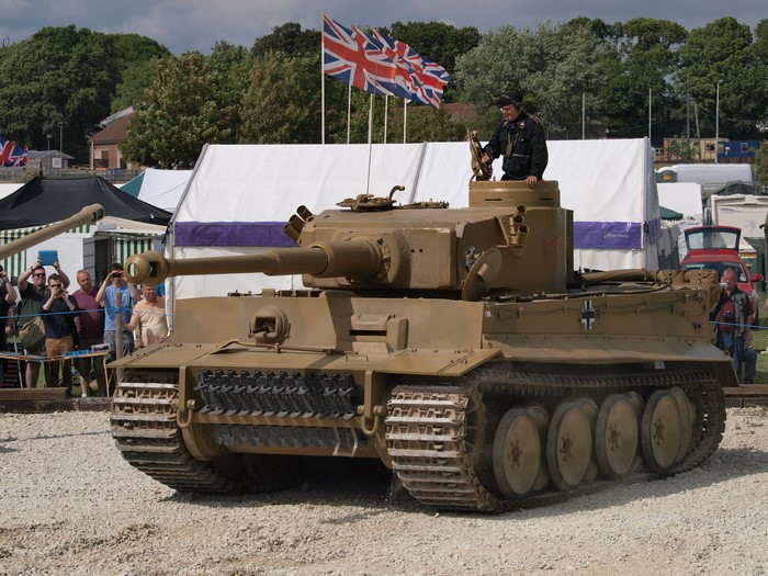 Tiger tank with crew and spectators at an event