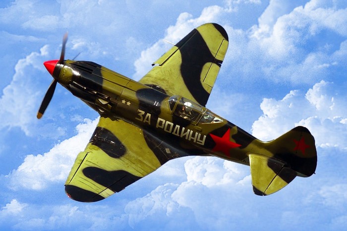 Soviet WWII fighter plane in flight