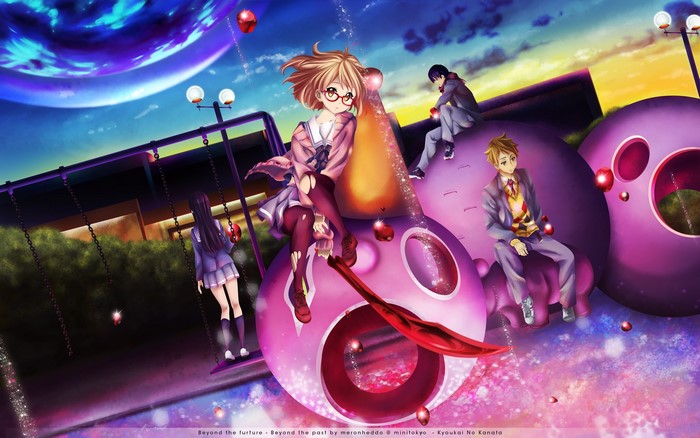 Kyoukai no Kanata characters on a playground