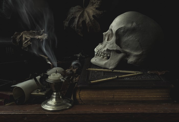 4K Gothic Skull and Candle Still Life
