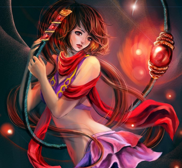 Girl with magic staff and red scarf