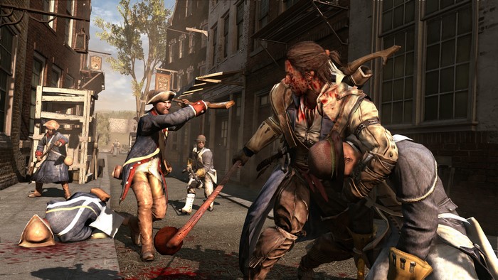 Assassin's Creed 3 soldiers fighting with blood