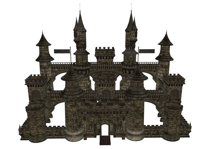 Stone castle with towers and arches