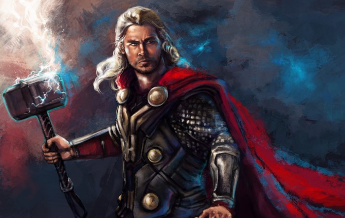 Thor from Heroes Comics with Mjolnir and Lightning