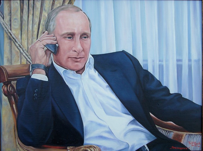 Relaxed Vladimir Putin on Phone