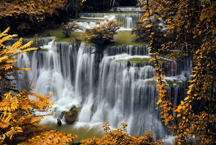 Autumn Waterfalls in Golden Foliage