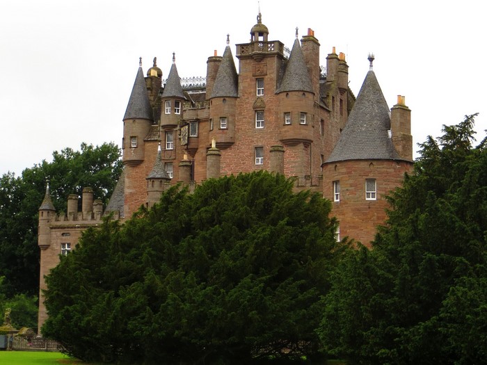 Glamis Castle, Scotland, with trees