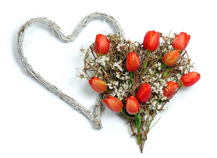 Red Tulips in a Heart-Shaped Wreath