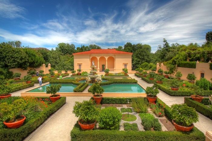Italian Garden with Fountain and Building