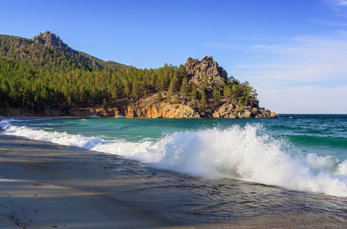Waves crashing on the shore of Lake Baikal, Russia