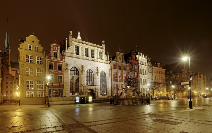 Gdańsk Old Town Square at Night