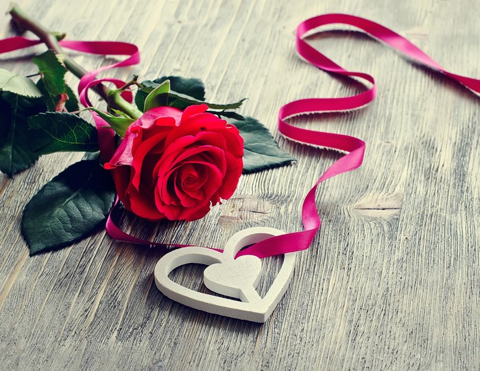 Red Rose with Ribbon and Heart Decoration