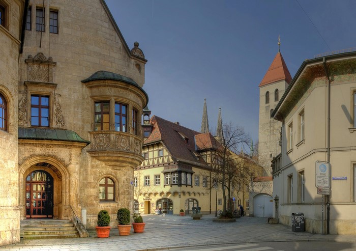 Regensburg, Germany Street with Historic Buildings