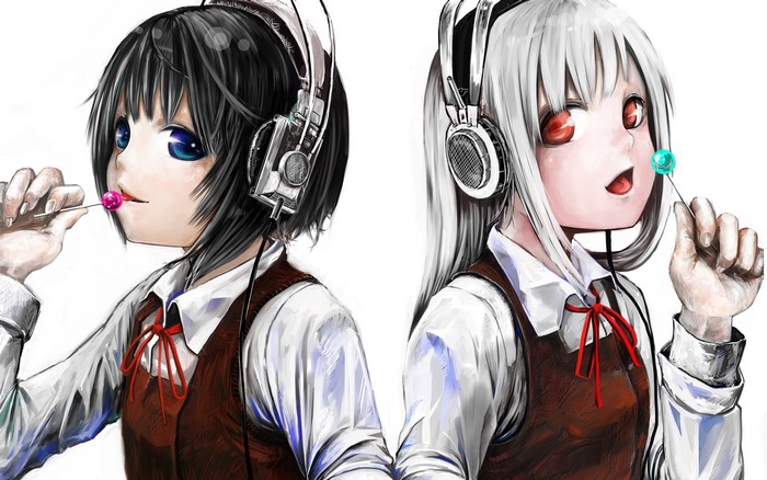 Schoolgirls, Uniform, Headphones, Glance, Two, HD Wallpaper | Rare Gallery