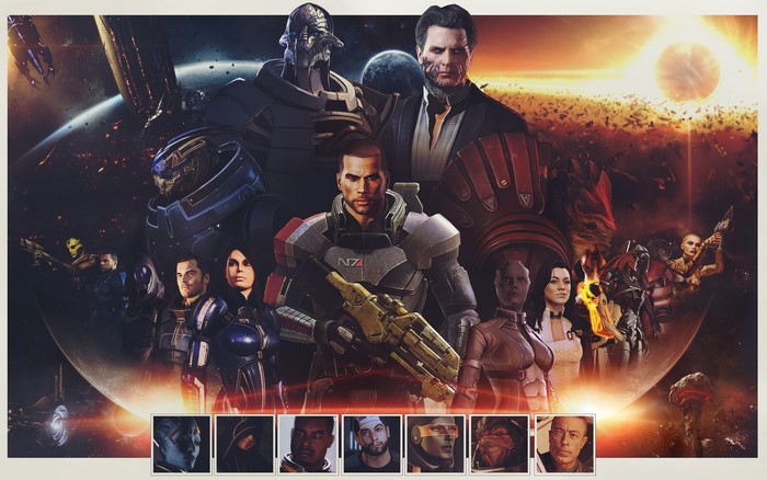 Mass Effect characters with Shepard in the foreground