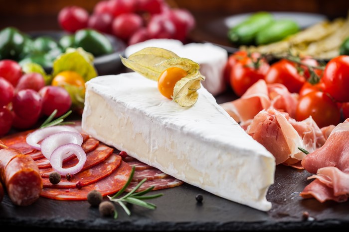 Cheese, Sausage, Ham, and Grapes Platter