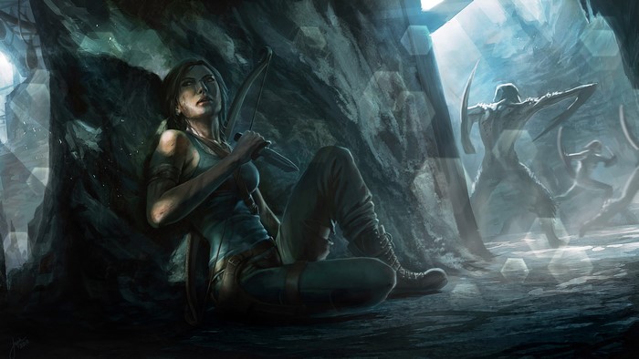 Lara Croft from Tomb Raider in a cave