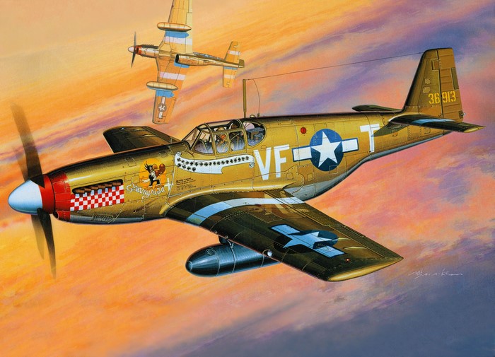 P-51B Mustang "Shangri-La" and another P-51B in flight