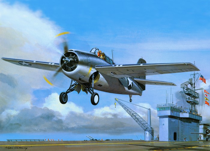 F4F-4 Wildcat Airplane Taking Off From Aircraft Carrier