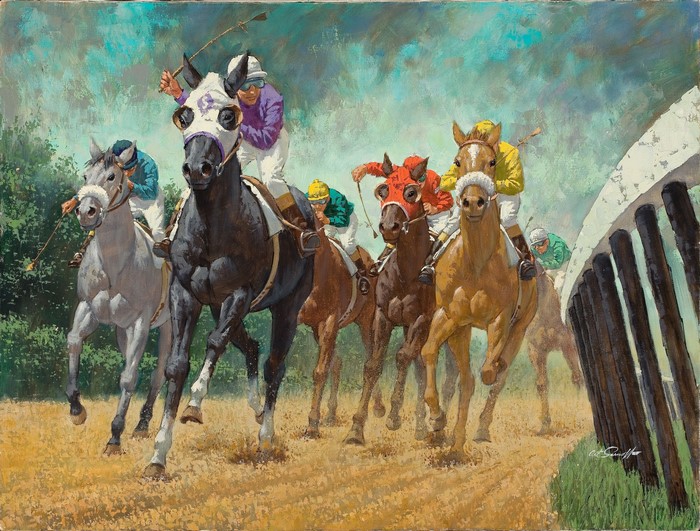 Arthur Saron Sarnoff's Rounding the Turn horse race painting