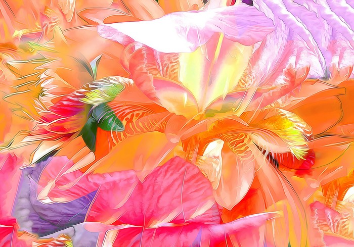 Abstract painting of colorful flowers