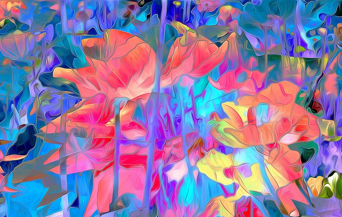 Abstract painting of colorful flowers