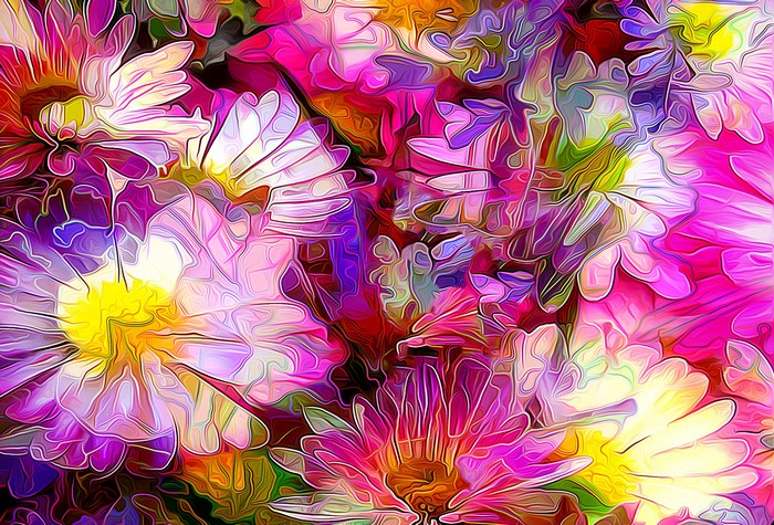 Abstract painting of colorful flowers