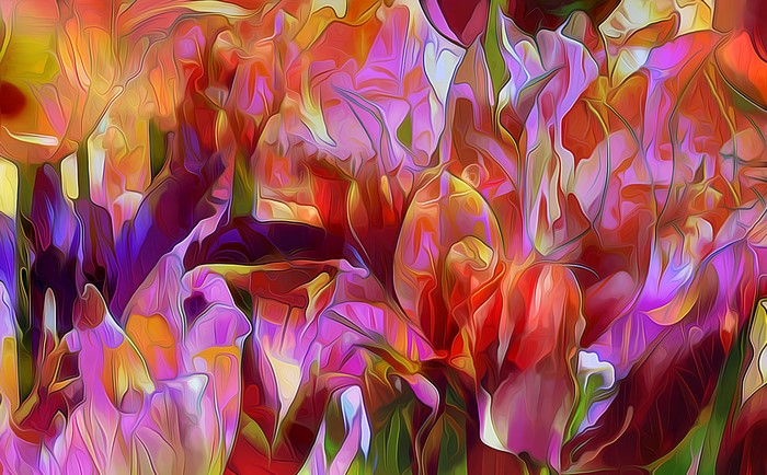 Abstract painting of colorful flowers