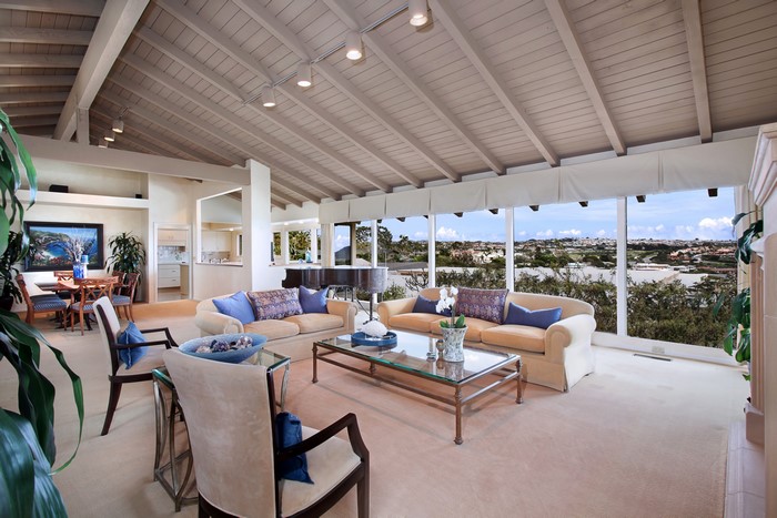 Living room with sofas and a view