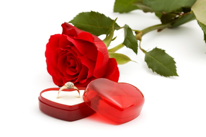 Red Rose with Diamond Ring in Heart Box