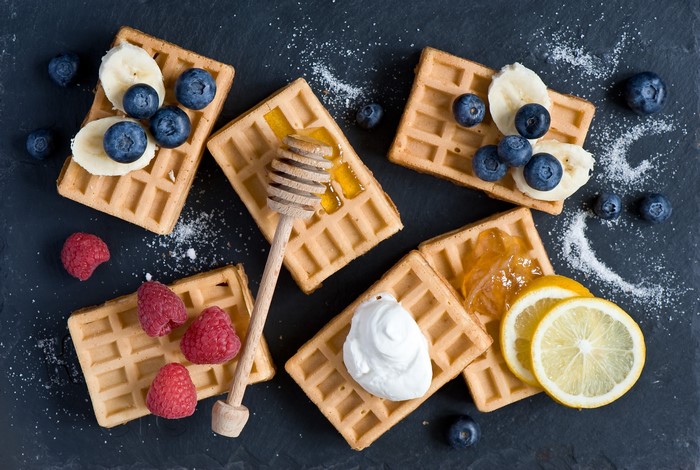 Waffles with Berries, Bananas, Honey, and Lemon
