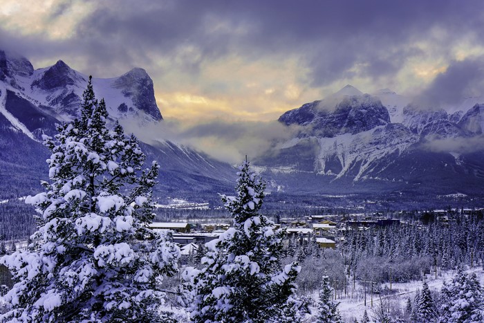 4K Winter Scenery of Canmore Alberta Mountains